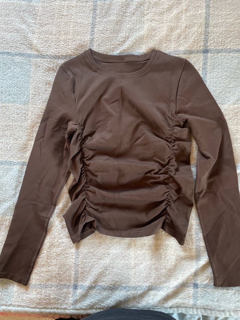 Ruched Brown Long-Sleeve Tee - Picture 1 of 3